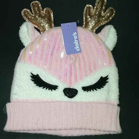 NWT! "CLAIRES" sparkly pink knit designer hat - Picture 1 of 7